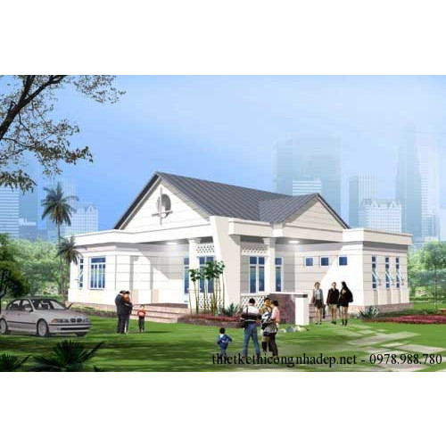 Mẫu biệt thự nhà vườn 1 tầng mái thái xây dựng 600 triệu