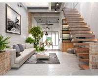 Mẫu cầu thang phòng khách nhà ống đẹp nhất năm 2024