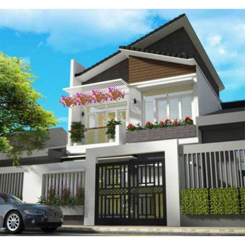 Mẫu nhà biệt thự 2 tầng mái lệch trên diện tích 8x17m
