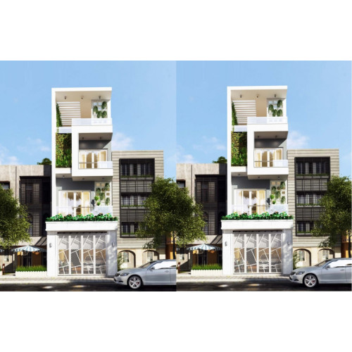 Mẫu nhà 4 tầng mặt tiền 5m phối cảnh 3D và công năng sử dụng