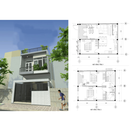 Thiết kế nhà phố 2 tầng hiện đại chỉ 700 Triệu (bao gồm nội thất)