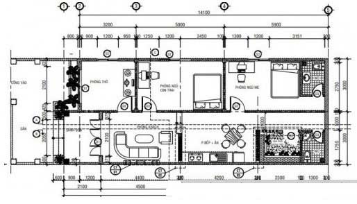 Mặt bằng công năng mẫu nhà tôn 90m2