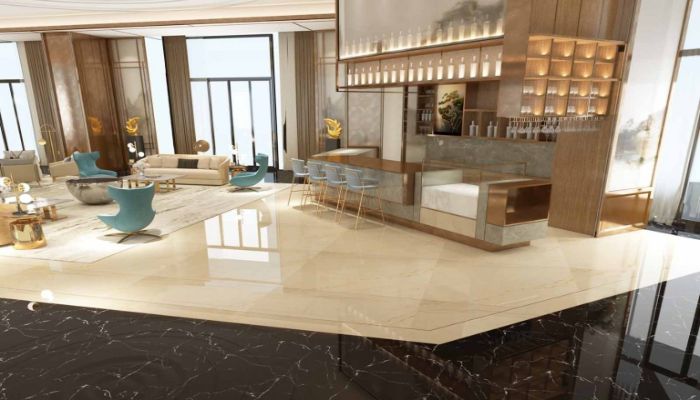 Gạch vân đá cẩm thạch tông vàng kem sang trọng