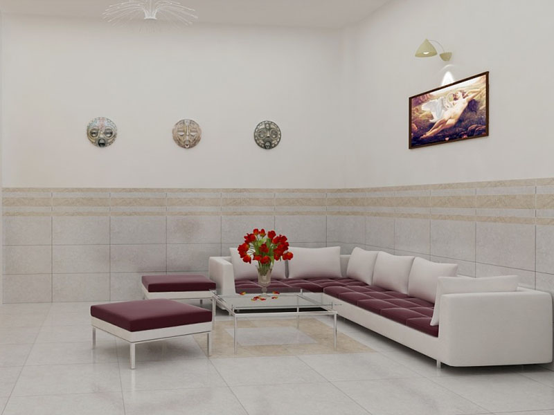 Gạch ốp tường phòng khách vân đá Bạch Mã