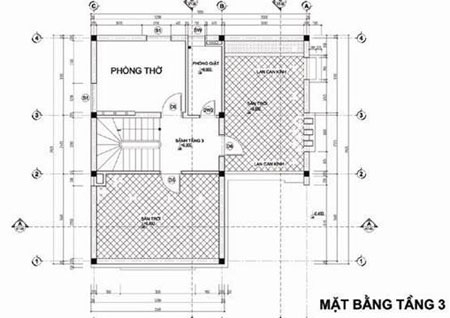 Bản vẽ mặt bằng tầng 3 căn nhà 3 tầng diện tích 9x10m2