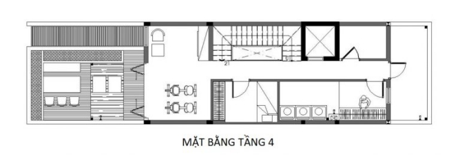 Bản vẽ mặt bằng tầng 2 nhà phố 4 tầng 4x15m