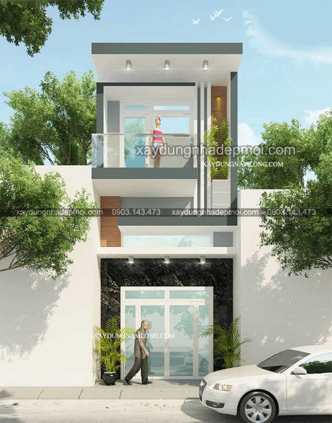 Thiết kế nhà phố 1 trệt 1 lửng 1 lầu hiện đại - Hình 1
