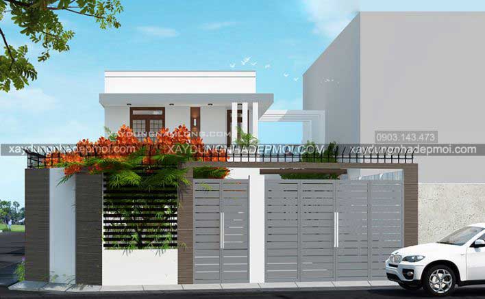 Thiết kế nhà 2 tầng đẹp mặt tiền hơn 9m - Hình 1