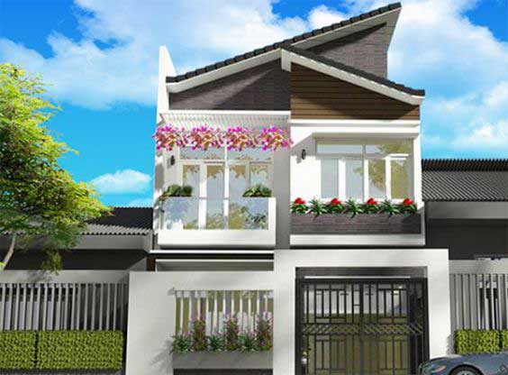 Thiết kế nhà 2 tầng mái lệch đẹp - Hình 1