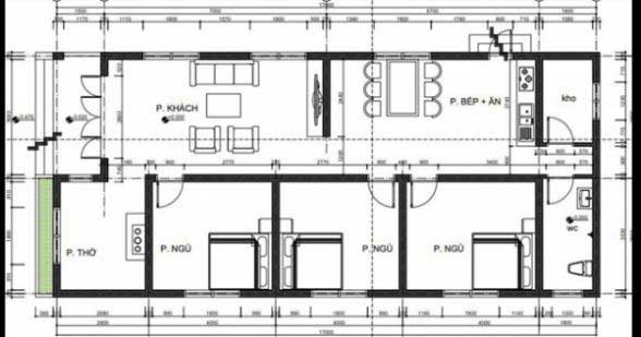 Bản vẽ nhà cấp 4 có 3 phòng ngủ đẹp - Hình 2