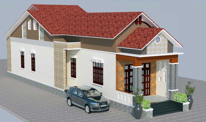mẫu thiết kế nhà cấp 4 một tầng mái thái 6x26m