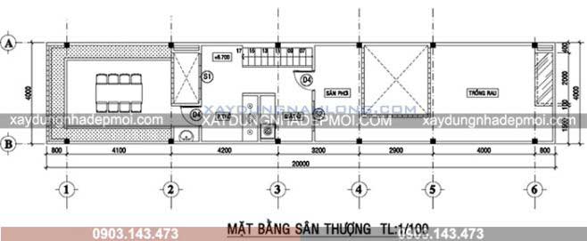 Bản vẽ thiết kế nhà ống 1 trệt 1 lầu diện tích 4x20m - Hình 3