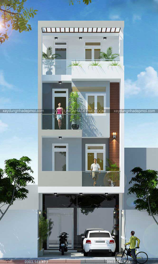 Mẫu nhà phố 4 tầng diện tích 5×16 phương án 1