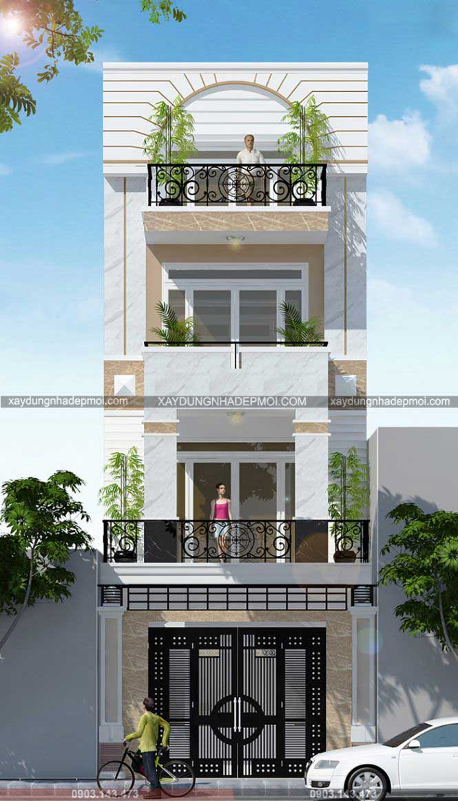 Mẫu nhà phố 4 tầng diện tích 5x16 - phương án 2