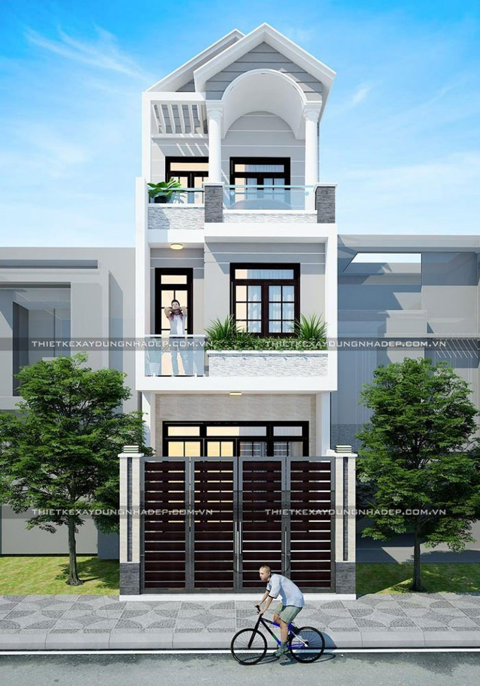 Nhà phố 3 tầng 100m2 với tông màu trắng chủ đạo, đẹp dịu dàng