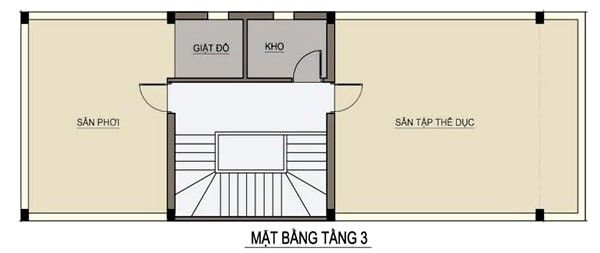 Mặt bằng tầng 3 nhà 3 tầng diện tích 6x15m