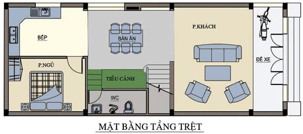 Mặt bằng tầng 1 nhà 3 tầng diện tích 6x15m