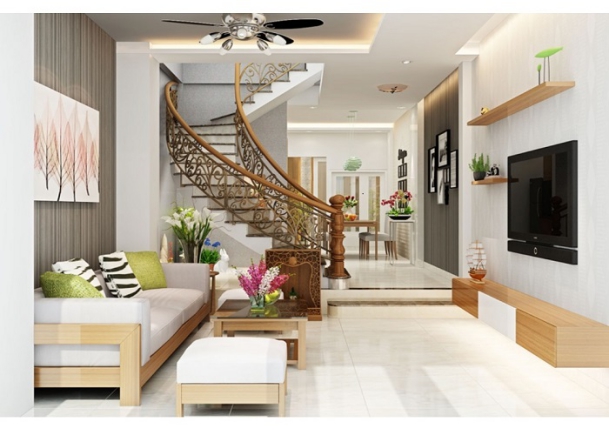 Phòng khách căn nhà 3 tầng 6x20m