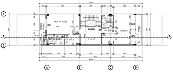 Mặt bằng tầng 2 nhà 3 tầng 6x20m