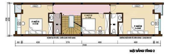 Bản vẽ tầng 2 nhà 3 tầng diện tích 85m2