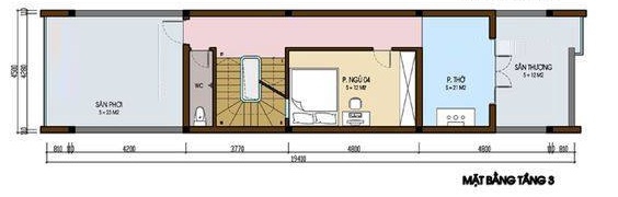 Bản vẽ tầng 3 nhà 3 tầng diện tích 85m2