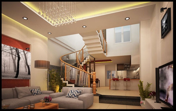 Thiết kế nội thất phòng khách nhà 3 tầng diện tích 85m2
