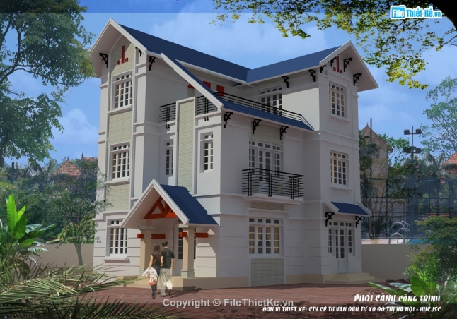 Phối cảnh nhà 3 tầng đẹp 9x10m2