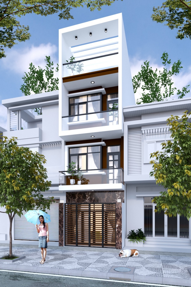 Mẫu nhà 3 tầng có giếng trời đẹp