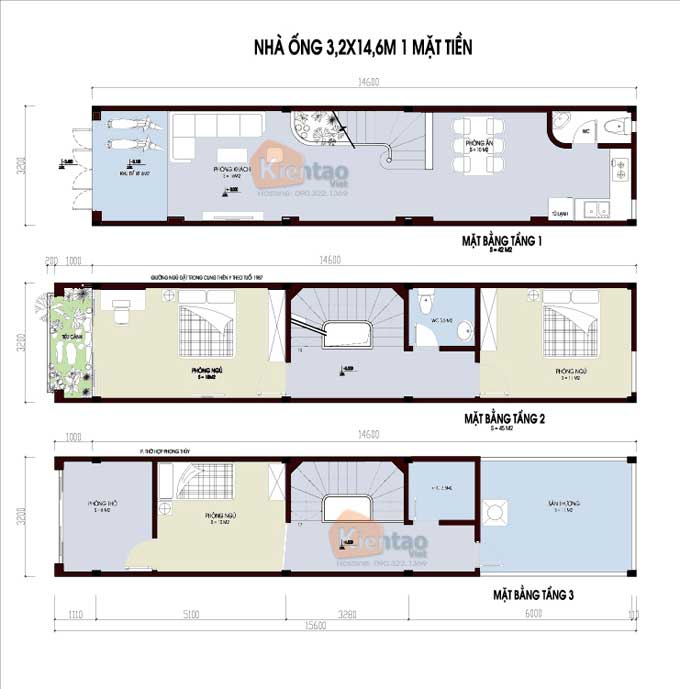 Bản vẽ chi tiết mặt bằng nhà 3 tầng 600 triệu