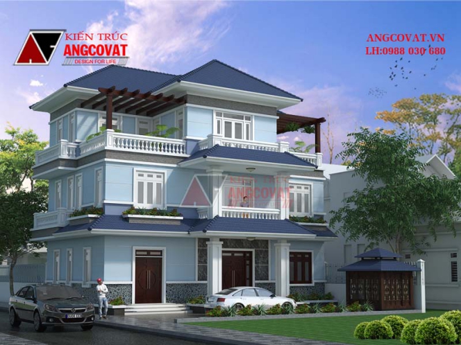 Mẫu thiết kế nhà 3 tầng mái thái 120m2 - Hình 5