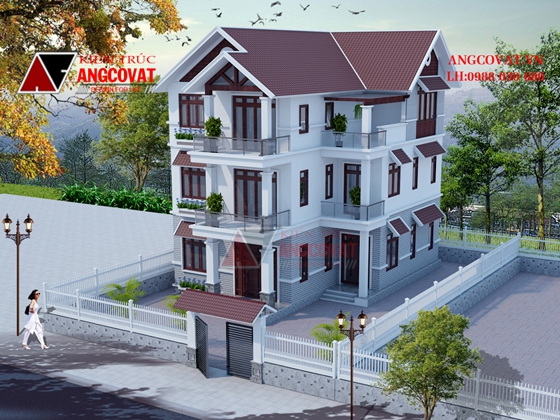 Mẫu thiết kế nhà 3 tầng mái thái 120m2 - Hình 8