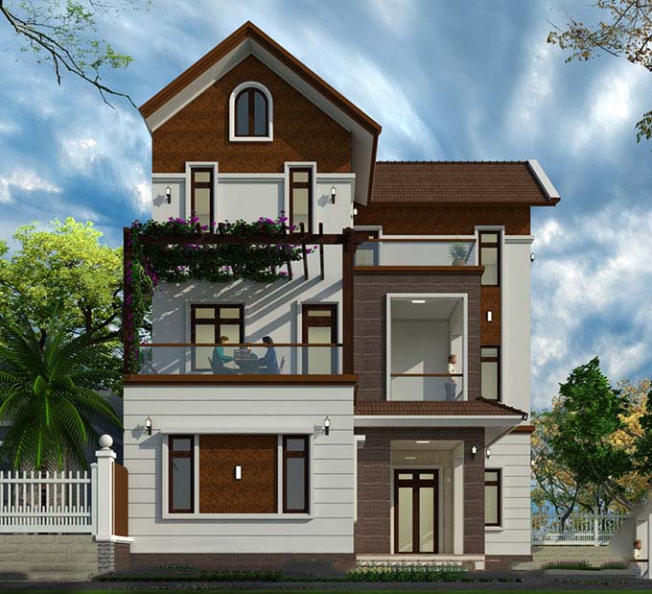 Mẫu thiết kế nhà 3 tầng mái thái 120m2 - Hình 9