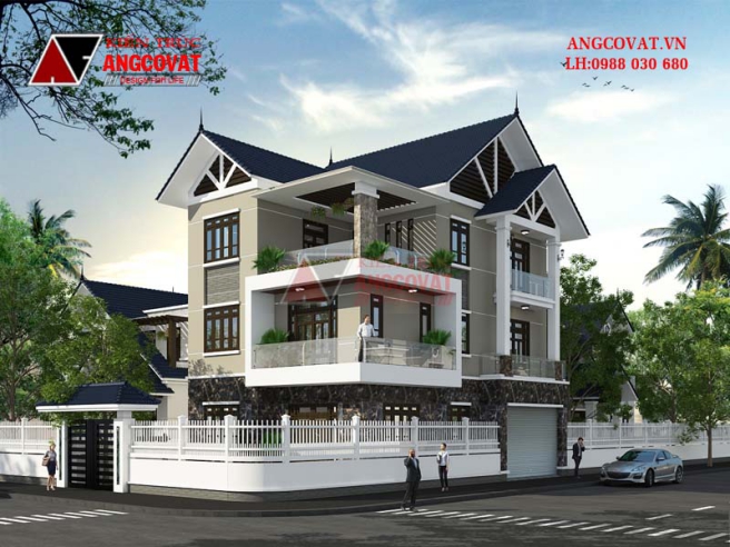 Mẫu thiết kế nhà 3 tầng mái thái 2 mặt tiền - Hình 2