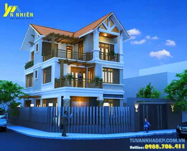 Mẫu thiết kế nhà 3 tầng mái thái 2 mặt tiền - Hình 9