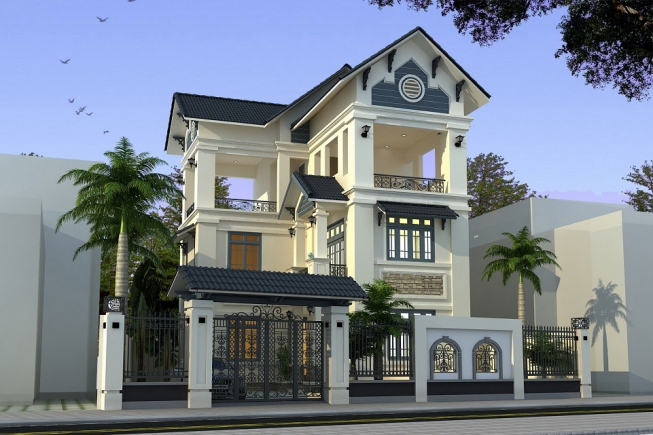 Chiêm ngưỡng mẫu nhà 3 tầng mái thái chữ L - Phối cảnh 3