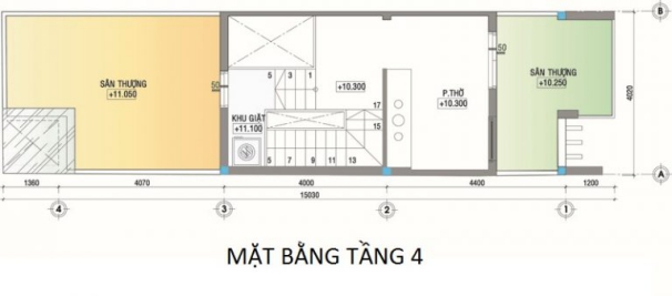 Mặt bằng tầng 4 nhà 4 tầng 4x16m