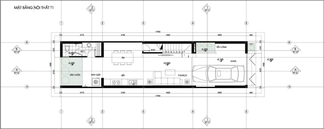 Mặt bằng tầng 1 nhà 4 tầng diện tích 4x17m