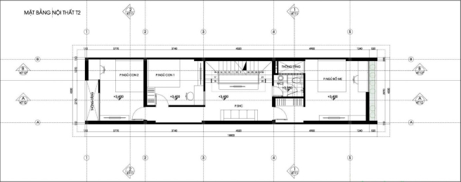Mặt bằng tầng 2 nhà 4 tầng diện tích 4x17m