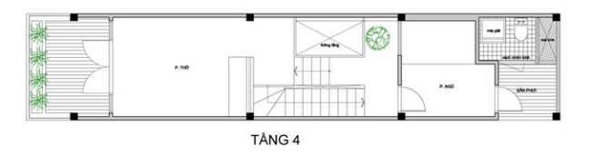 Mặt bằng tầng 4 nhà 4 tầng 40m2
