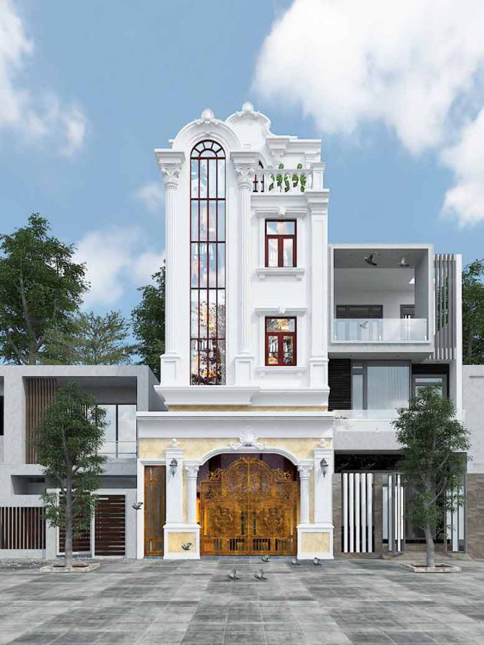 Nhà 4 tầng đẹp phong cách kiến trúc Pháp
