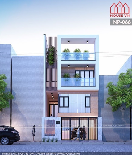 Phối cảnh thiết kế nhà 4 tầng mặt tiền 7m - Mẫu 5