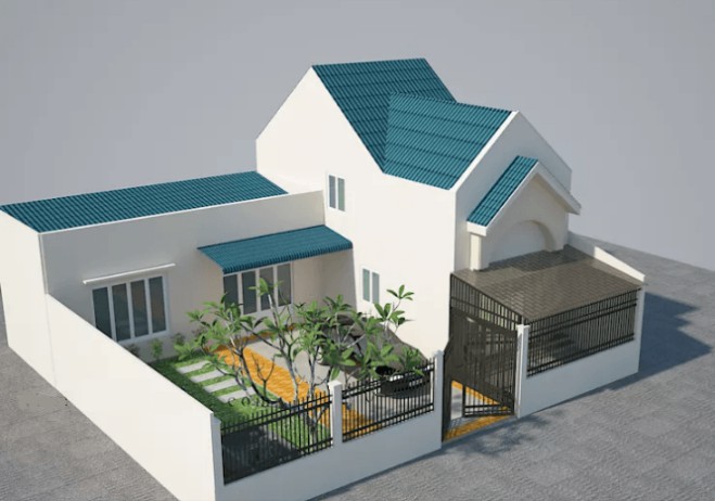 Mẫu nhà cấp 4 có 3 phòng ngủ có gác lửng