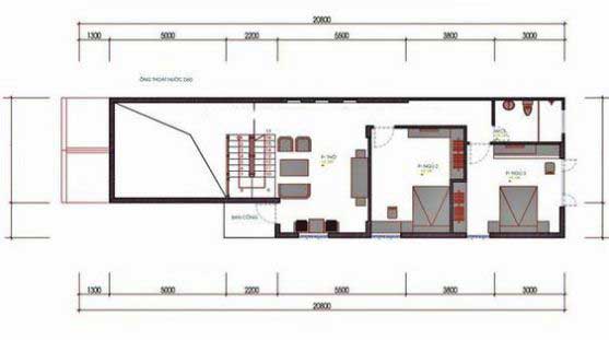 Mặt bằng tầng lửng nhà cấp 4 mái thái đẹp 5×20