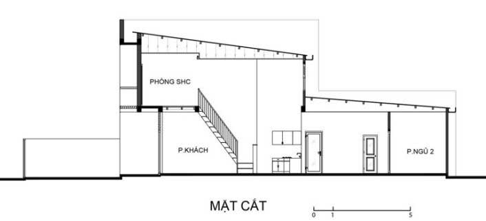 Chi tiết mặt cắt nhà phố 2 tầng
