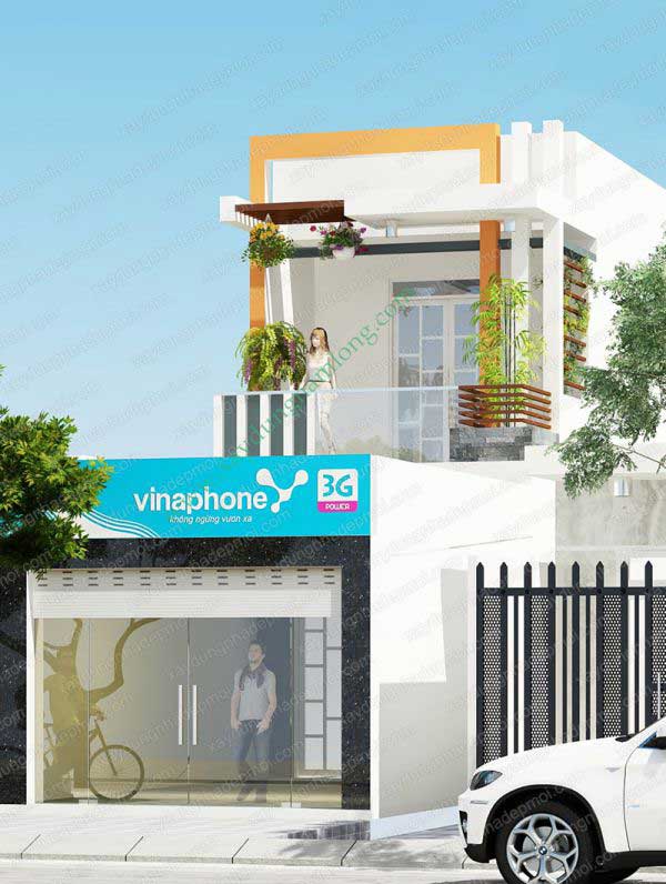 Phối cảnh mặt tiền nhà phố 2 tầng đẹp