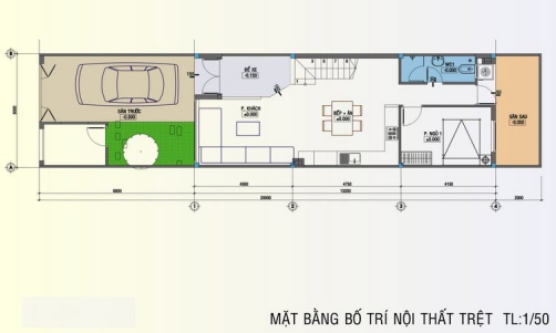Bản vẽ mặt bằng tầng 1 nhà phố 5x20m