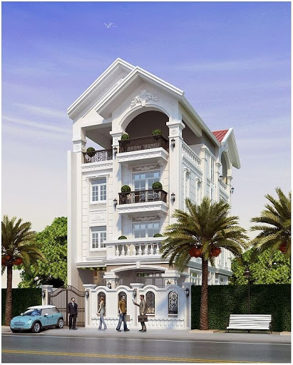 Phối cảnh ngoại thất nhà 4 tầng mặt tiền 7m