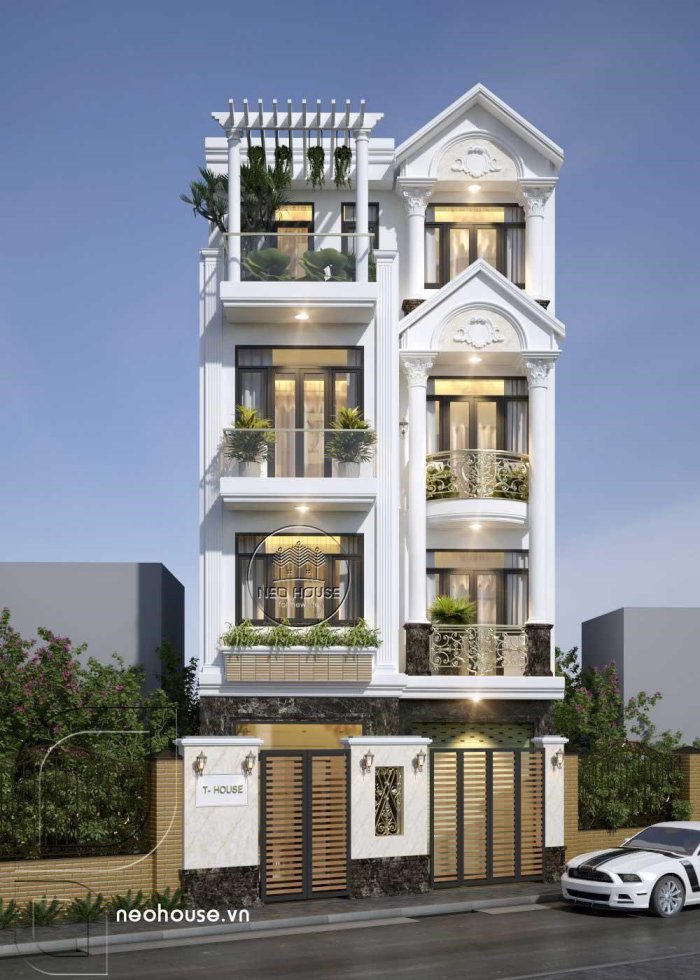 Mẫu nhà phố đẹp 4 tầng tân cổ điển