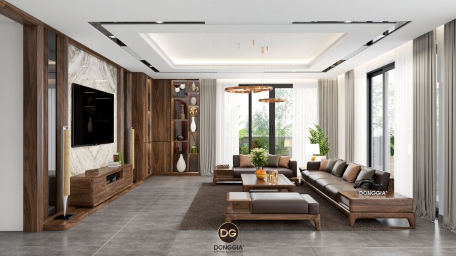 Phòng khách nhà 3 tầng diện tích 120m2