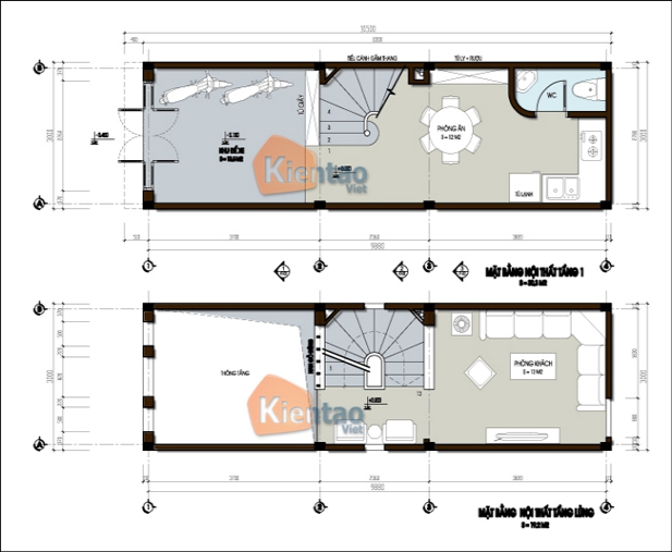 Bản vẽ mặt bằng tầng 1 nhà 4 tầng 30m2